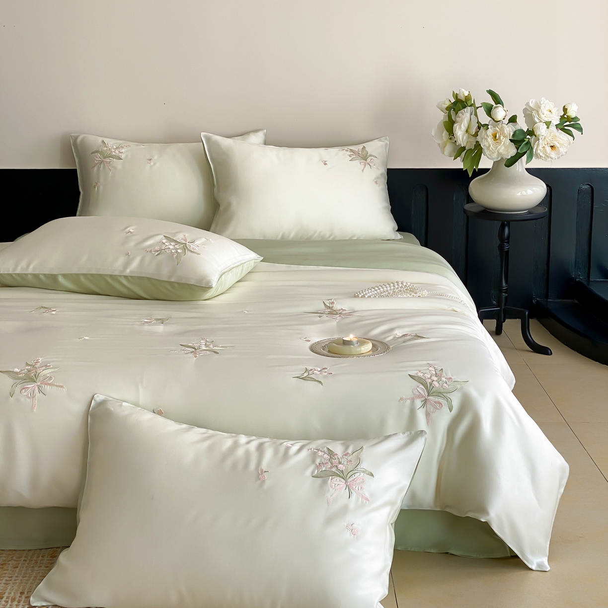 91家纺网 家纺一手货源 找家纺 云栖家居 2026款60支兰精天丝四件套-小香玲 小香铃-绿