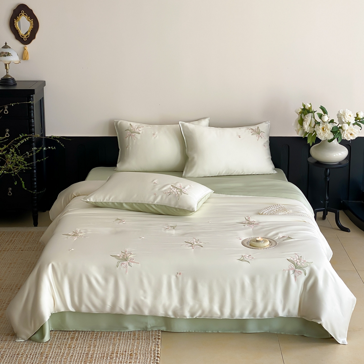 91家纺网 家纺一手货源 找家纺 云栖家居 2026款60支兰精天丝四件套-小香玲 小香铃-绿