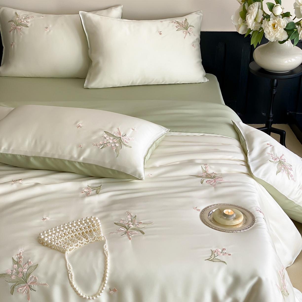 91家纺网 家纺一手货源 找家纺 云栖家居 2026款60支兰精天丝四件套-小香玲 小香铃-绿