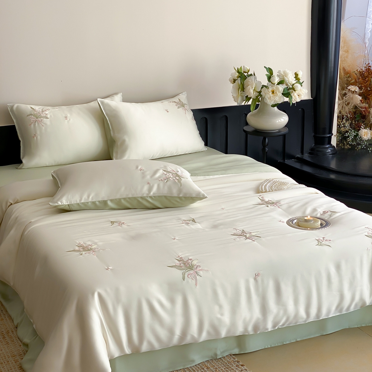 91家纺网 家纺一手货源 找家纺 云栖家居 2026款60支兰精天丝四件套-小香玲 小香铃-绿