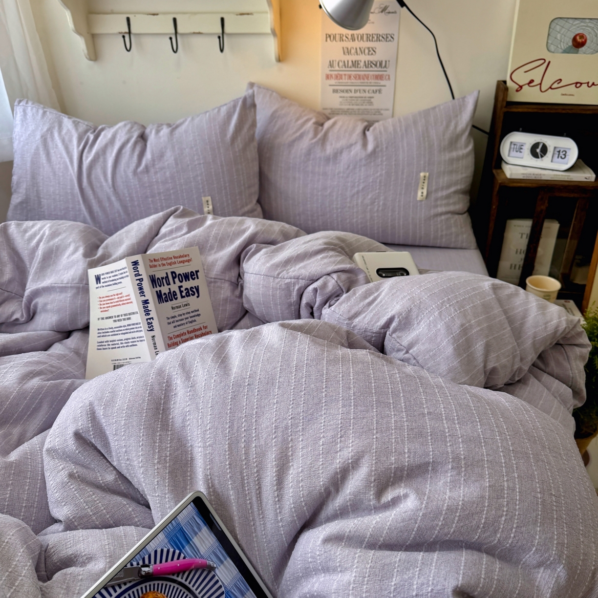 91家纺网 家纺一手货源 找家纺 阿曼达 2026新款简约素色亚麻风纯色无印四件套素然-场景二 素然-浅紫