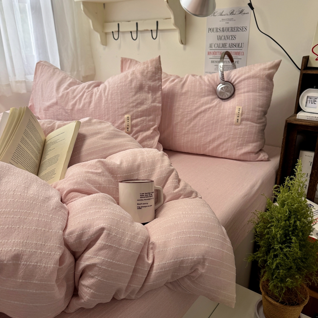 91家纺网 家纺一手货源 找家纺 阿曼达 2026新款简约素色亚麻风纯色无印四件套素然-场景二 素然-玉色