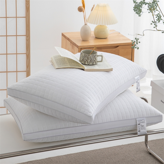 仁宇枕业 2026新款简约跑量实惠款绗绣四方格单边双边舒适枕头枕芯 简约格子舒适枕-白色