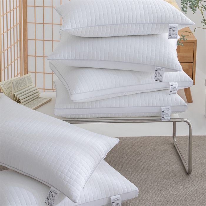 91家纺网 家纺一手货源 找家纺 仁宇枕业 2026新款简约跑量实惠款绗绣四方格单边双边舒适枕头枕芯 简约格子舒适枕-白色