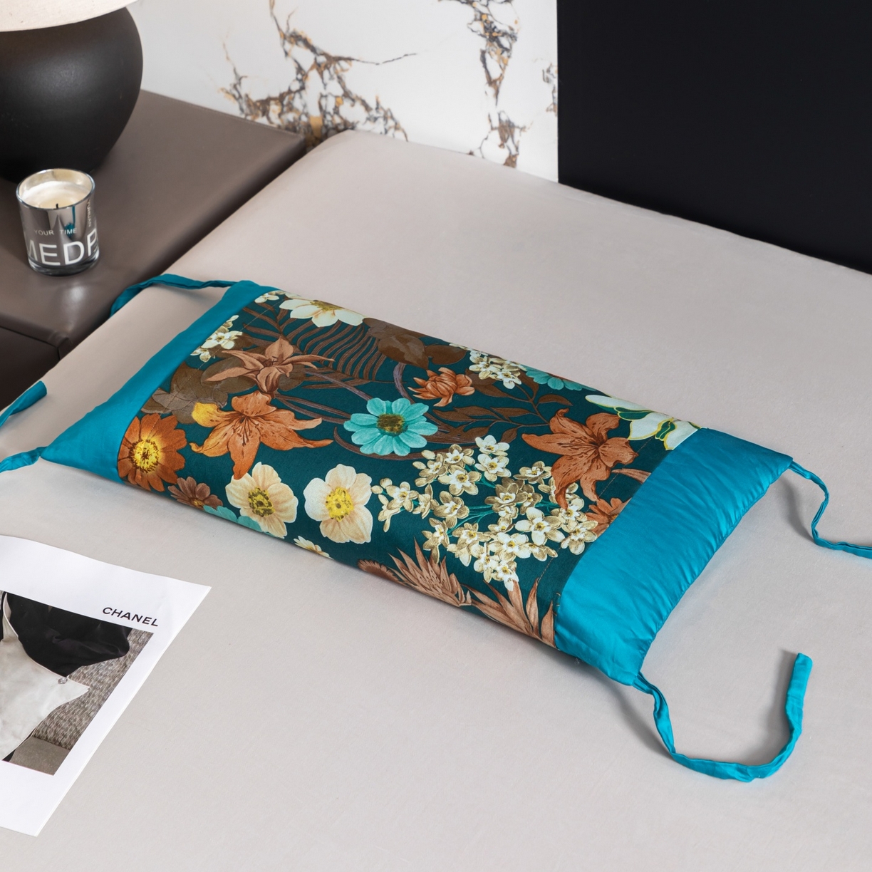 91家纺网 家纺一手货源 找家纺 仁宇枕业 2026新款新品全棉长绒棉花开富贵系列全荞麦枕头枕芯 花开富贵系列荞麦枕-蓝色百合