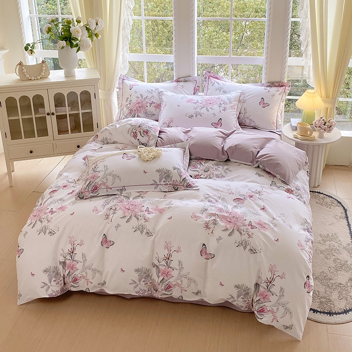 91家纺网 家纺一手货源 找家纺 星期三家纺 2026春夏新款铂金全棉纯棉13372印花四件套 安若-红