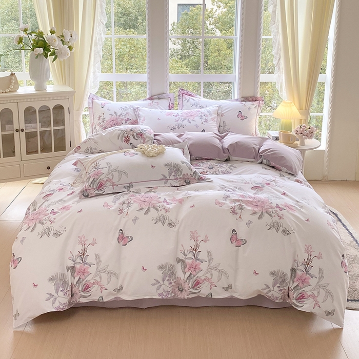 91家纺网 家纺一手货源 找家纺 星期三家纺 2026春夏新款铂金全棉纯棉13372印花四件套 安若-红