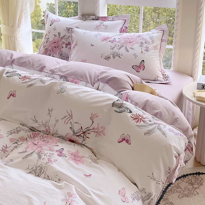 91家纺网 家纺一手货源 找家纺 星期三家纺 2026春夏新款铂金全棉纯棉13372印花四件套 安若-红