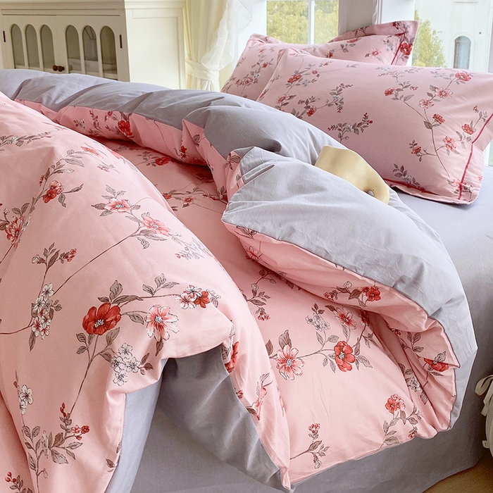 91家纺网 家纺一手货源 找家纺 星期三家纺 2026春夏新款铂金全棉纯棉13372印花四件套 月影-粉