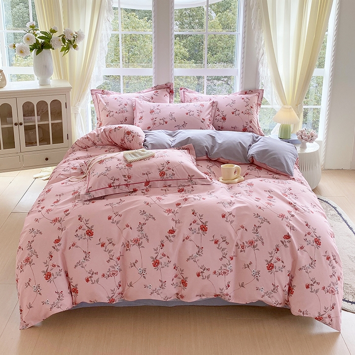 91家纺网 家纺一手货源 找家纺 星期三家纺 2026春夏新款铂金全棉纯棉13372印花四件套 月影-粉