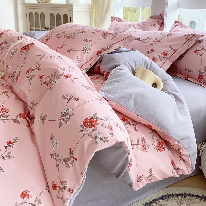 91家纺网 家纺一手货源 找家纺 星期三家纺 2026春夏新款铂金全棉纯棉13372印花四件套 月影-粉