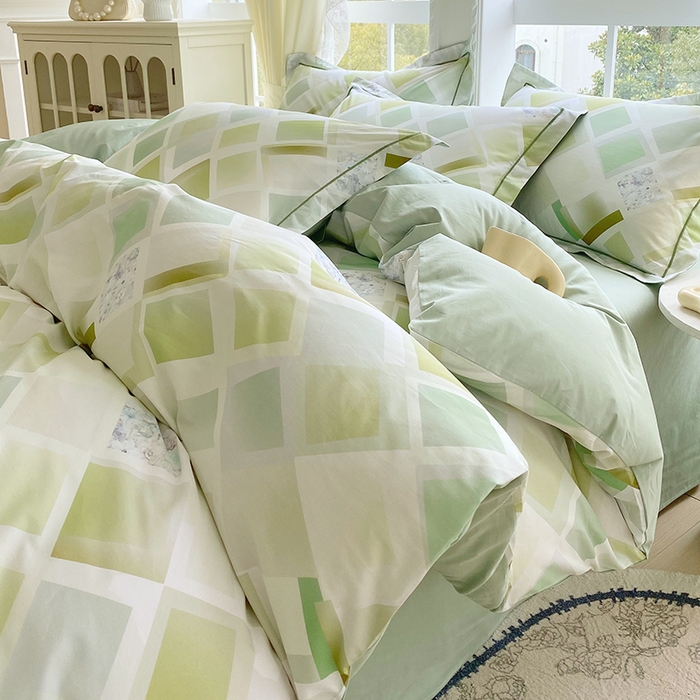 91家纺网 家纺一手货源 找家纺 星期三家纺 2026春夏新款铂金全棉纯棉13372印花四件套 布鲁斯绿