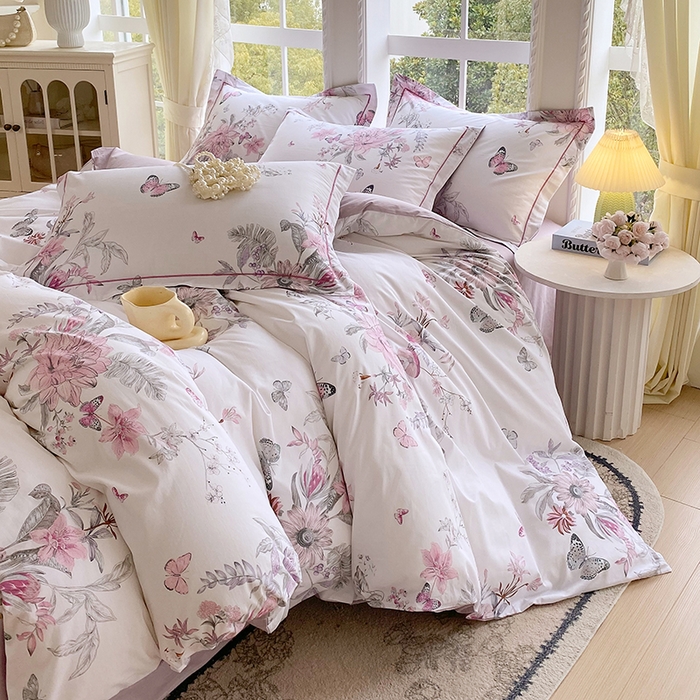 星期三家纺 2026春夏新款铂金全棉纯棉13372印花四件套 安若-红