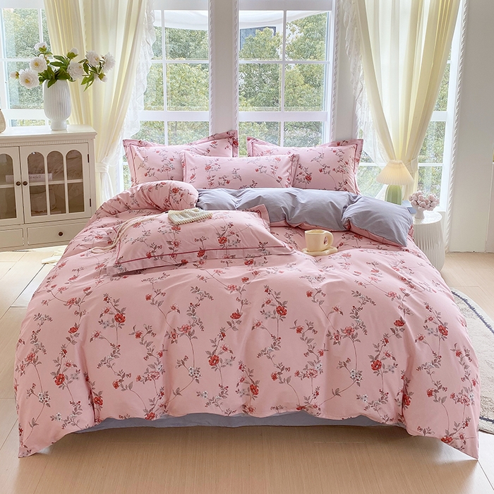 91家纺网 家纺一手货源 找家纺 星期三家纺 2026春夏新款铂金全棉纯棉13372印花四件套 月影-粉