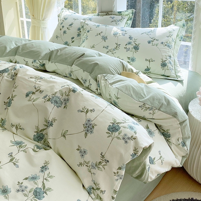 91家纺网 家纺一手货源 找家纺 星期三家纺 2026春夏新款铂金全棉纯棉13372印花四件套 月影-绿