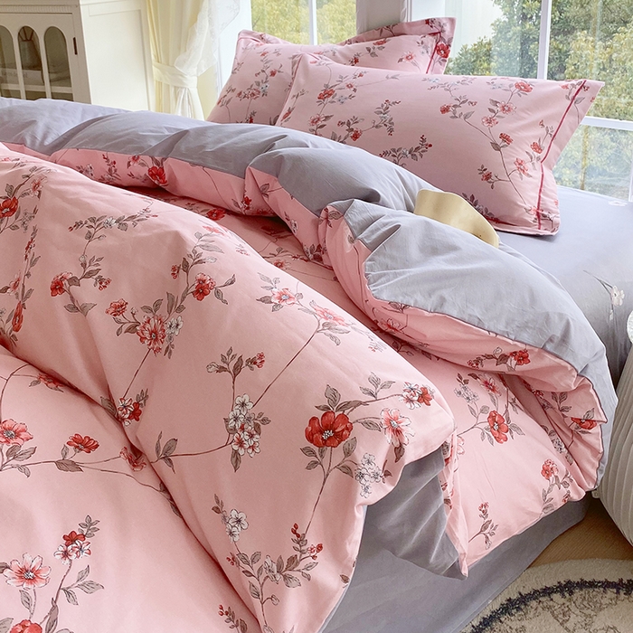 91家纺网 家纺一手货源 找家纺 星期三家纺 2026春夏新款铂金全棉纯棉13372印花四件套 月影-粉