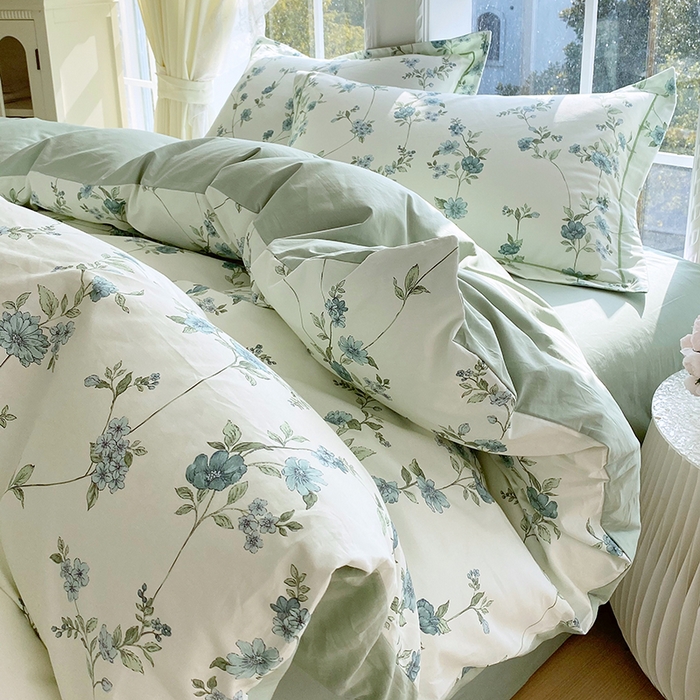 91家纺网 家纺一手货源 找家纺 星期三家纺 2026春夏新款铂金全棉纯棉13372印花四件套 月影-绿