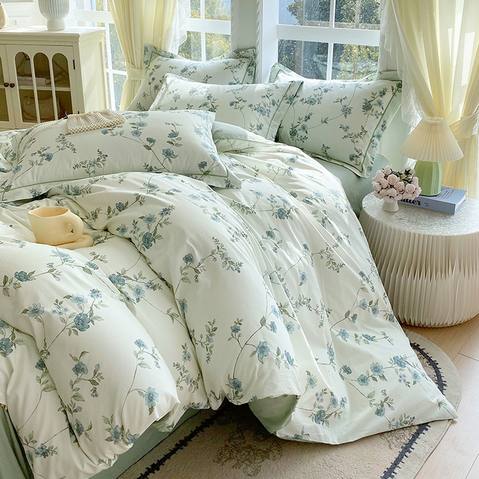 星期三家纺 2026春夏新款铂金全棉纯棉13372印花四件套 月影-绿