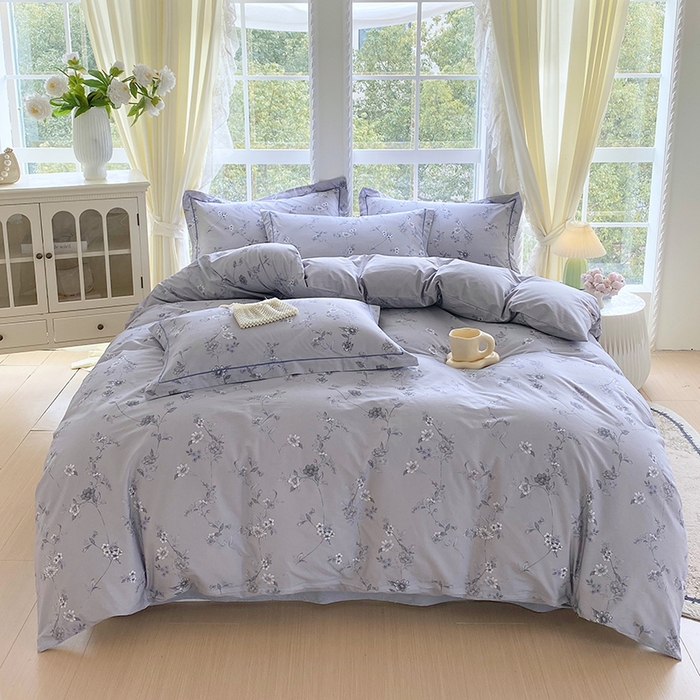 91家纺网 家纺一手货源 找家纺 星期三家纺 2026春夏新款铂金全棉纯棉13372印花四件套 月影-灰