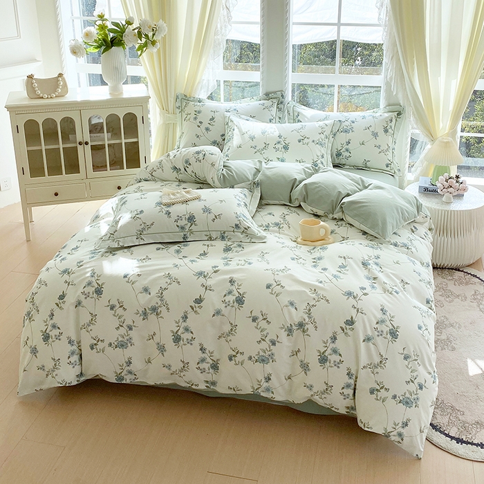 91家纺网 家纺一手货源 找家纺 星期三家纺 2026春夏新款铂金全棉纯棉13372印花四件套 月影-绿