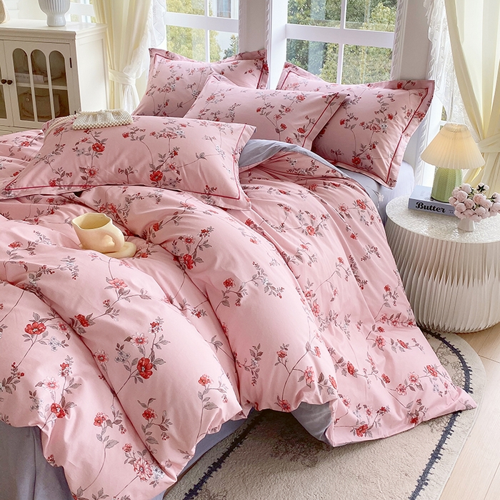 星期三家纺 2026春夏新款铂金全棉纯棉13372印花四件套 月影-粉