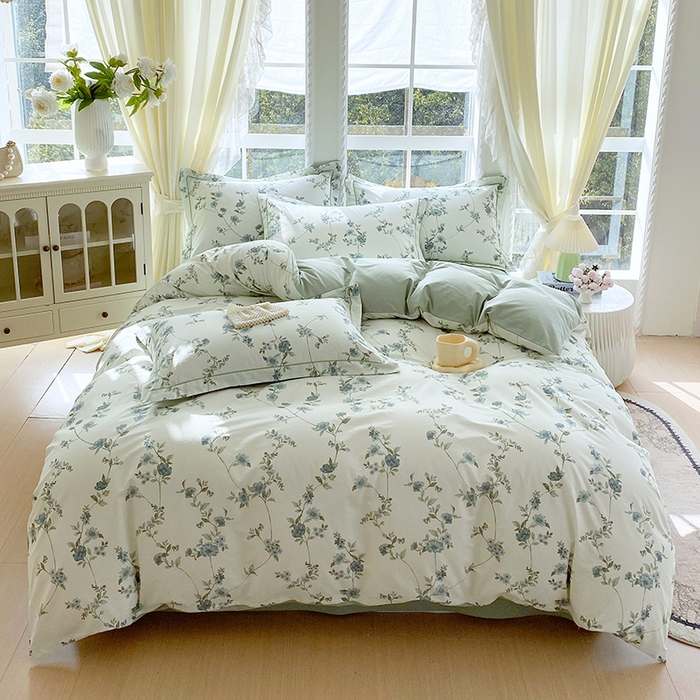 91家纺网 家纺一手货源 找家纺 星期三家纺 2026春夏新款铂金全棉纯棉13372印花四件套 月影-绿