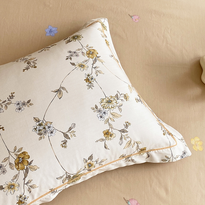 91家纺网 家纺一手货源 找家纺 星期三家纺 2026春夏新款铂金全棉纯棉13372印花四件套 月影-黄