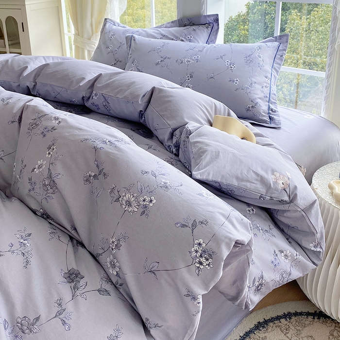 91家纺网 家纺一手货源 找家纺 星期三家纺 2026春夏新款铂金全棉纯棉13372印花四件套 月影-灰