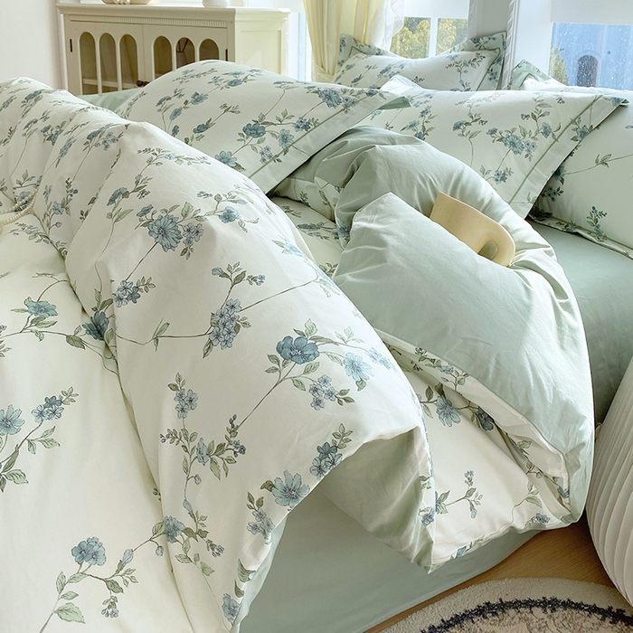 91家纺网 家纺一手货源 找家纺 星期三家纺 2026春夏新款铂金全棉纯棉13372印花四件套 月影-绿