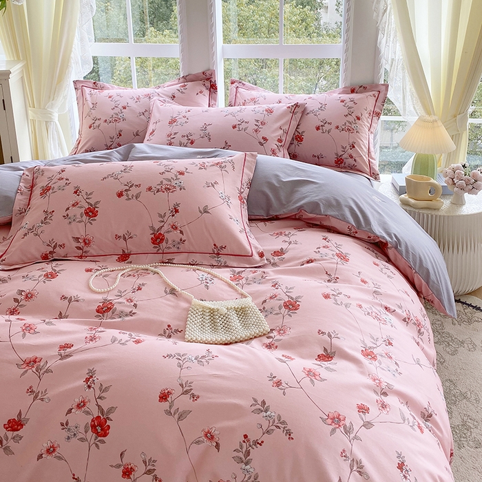 91家纺网 家纺一手货源 找家纺 星期三家纺 2026春夏新款铂金全棉纯棉13372印花四件套 月影-粉