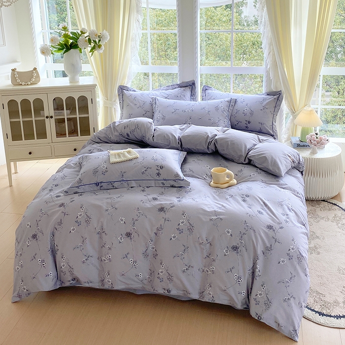 91家纺网 家纺一手货源 找家纺 星期三家纺 2026春夏新款铂金全棉纯棉13372印花四件套 月影-灰