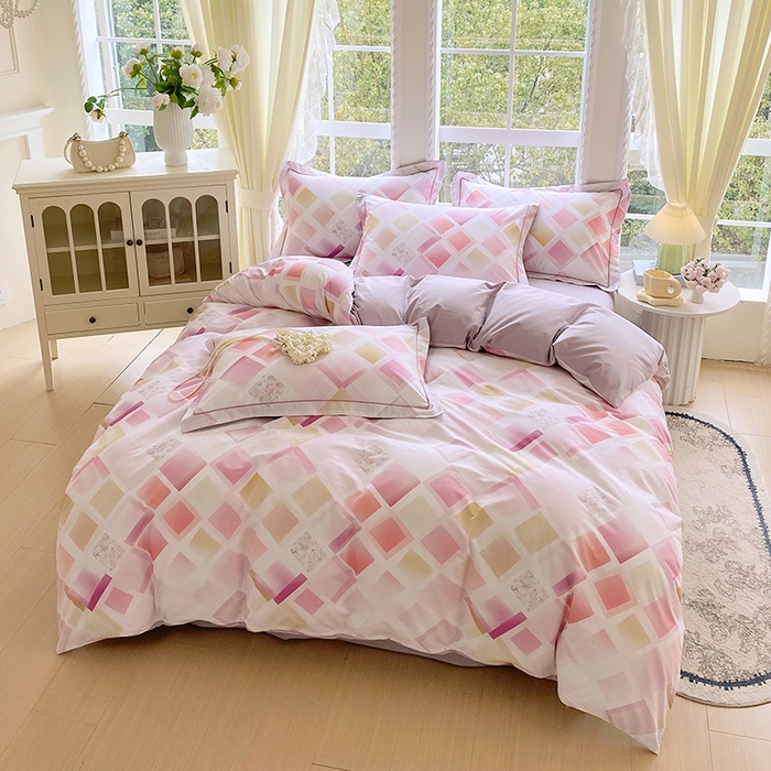 91家纺网 家纺一手货源 找家纺 星期三家纺 2026春夏新款铂金全棉纯棉13372印花四件套 布鲁斯-紫