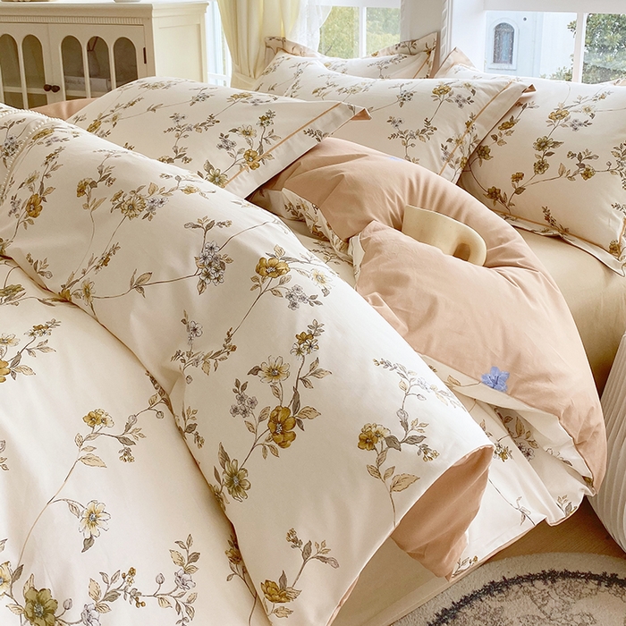 91家纺网 家纺一手货源 找家纺 星期三家纺 2026春夏新款铂金全棉纯棉13372印花四件套 月影-黄