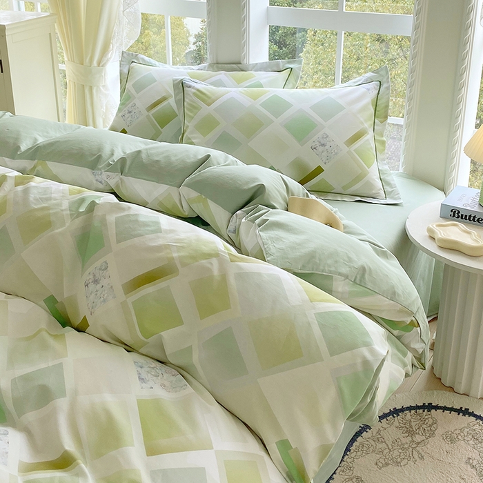 91家纺网 家纺一手货源 找家纺 星期三家纺 2026春夏新款铂金全棉纯棉13372印花四件套 布鲁斯绿