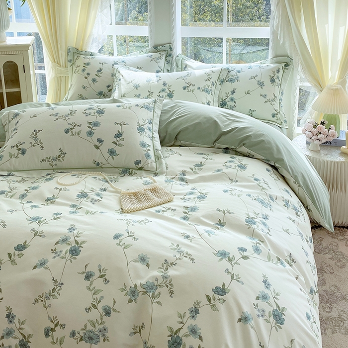 91家纺网 家纺一手货源 找家纺 星期三家纺 2026春夏新款铂金全棉纯棉13372印花四件套 月影-绿