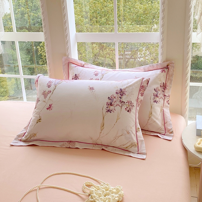 91家纺网 家纺一手货源 找家纺 星期三家纺 2026春夏新款铂金全棉纯棉13372印花四件套 花盈-粉