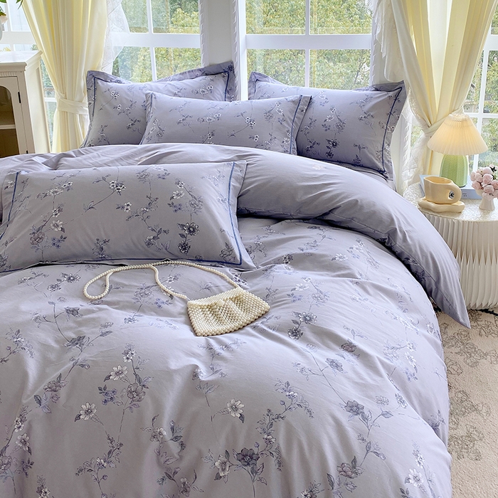 91家纺网 家纺一手货源 找家纺 星期三家纺 2026春夏新款铂金全棉纯棉13372印花四件套 月影-灰