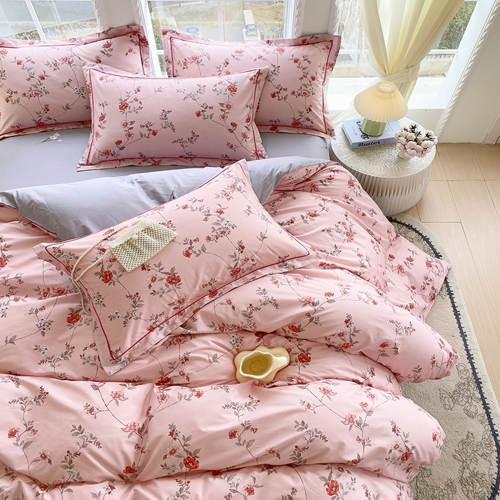 91家纺网 家纺一手货源 找家纺 星期三家纺 2026春夏新款铂金全棉纯棉13372印花四件套 月影-粉