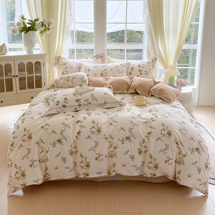 91家纺网 家纺一手货源 找家纺 星期三家纺 2026春夏新款铂金全棉纯棉13372印花四件套 月影-黄