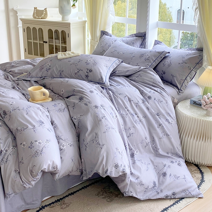 91家纺网 家纺一手货源 找家纺 星期三家纺 2026春夏新款铂金全棉纯棉13372印花四件套 月影-灰