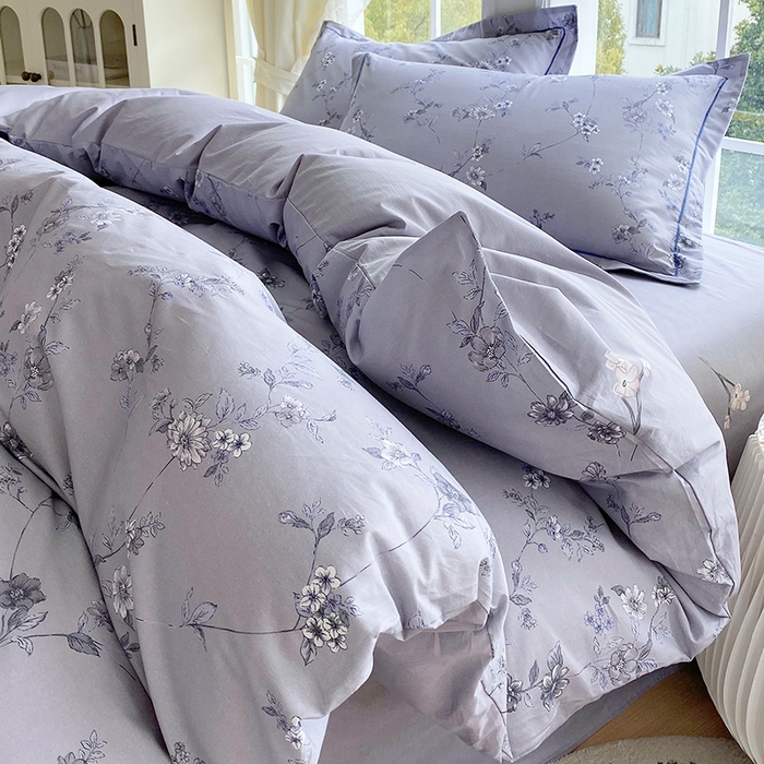 91家纺网 家纺一手货源 找家纺 星期三家纺 2026春夏新款铂金全棉纯棉13372印花四件套 月影-灰