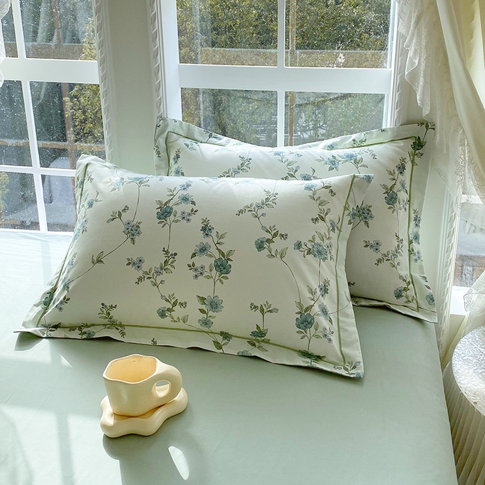 91家纺网 家纺一手货源 找家纺 星期三家纺 2026春夏新款铂金全棉纯棉13372印花四件套 月影-绿