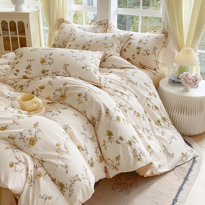 星期三家纺 2026春夏新款铂金全棉纯棉13372印花四件套 月影-黄