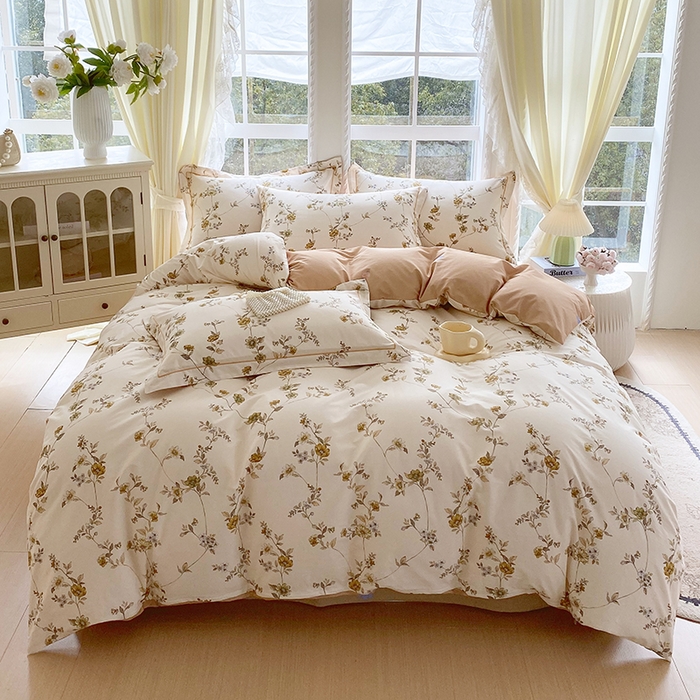 91家纺网 家纺一手货源 找家纺 星期三家纺 2026春夏新款铂金全棉纯棉13372印花四件套 月影-黄