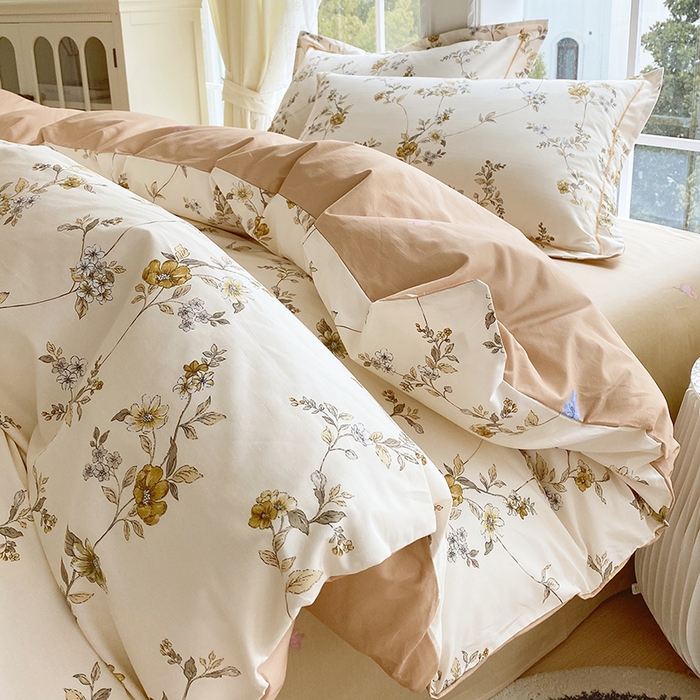 91家纺网 家纺一手货源 找家纺 星期三家纺 2026春夏新款铂金全棉纯棉13372印花四件套 月影-黄