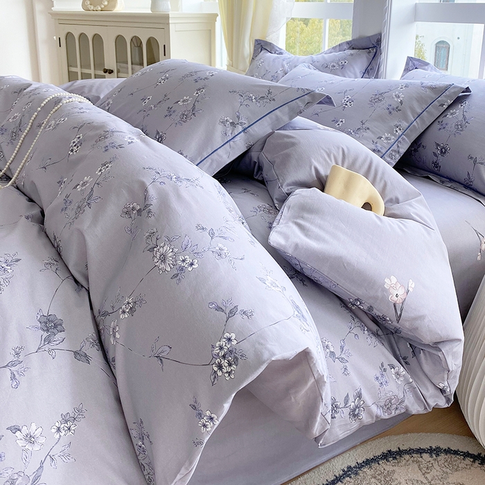 91家纺网 家纺一手货源 找家纺 星期三家纺 2026春夏新款铂金全棉纯棉13372印花四件套 月影-灰