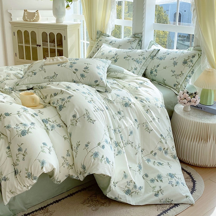 91家纺网 家纺一手货源 找家纺 星期三家纺 2026春夏新款铂金全棉纯棉13372印花四件套 月影-绿