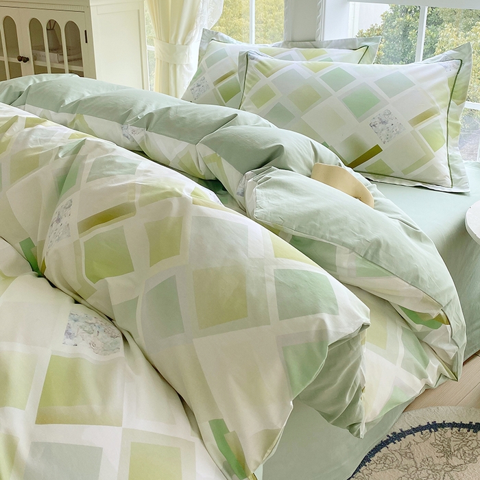 91家纺网 家纺一手货源 找家纺 星期三家纺 2026春夏新款铂金全棉纯棉13372印花四件套 布鲁斯绿