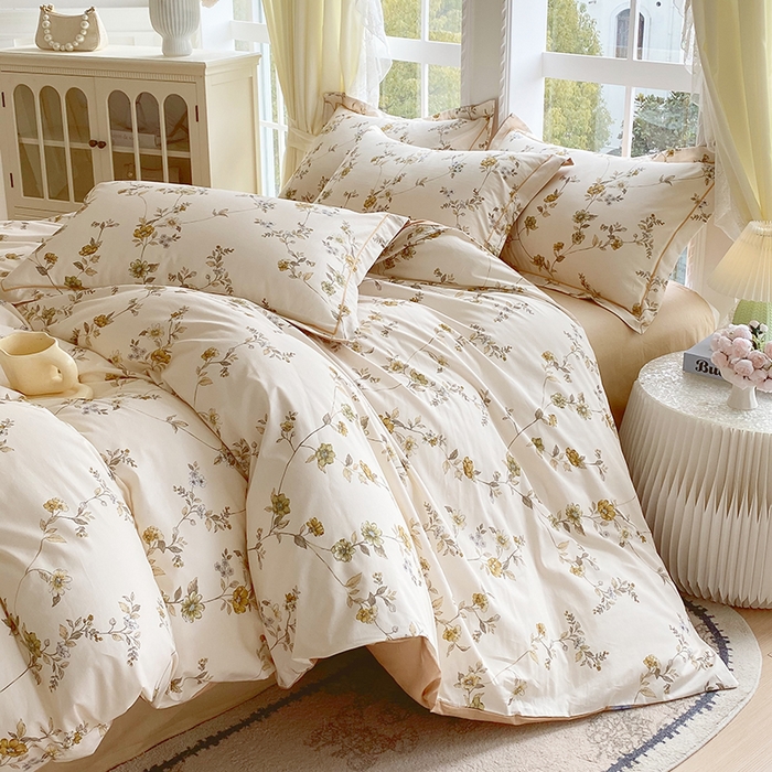 91家纺网 家纺一手货源 找家纺 星期三家纺 2026春夏新款铂金全棉纯棉13372印花四件套 月影-黄