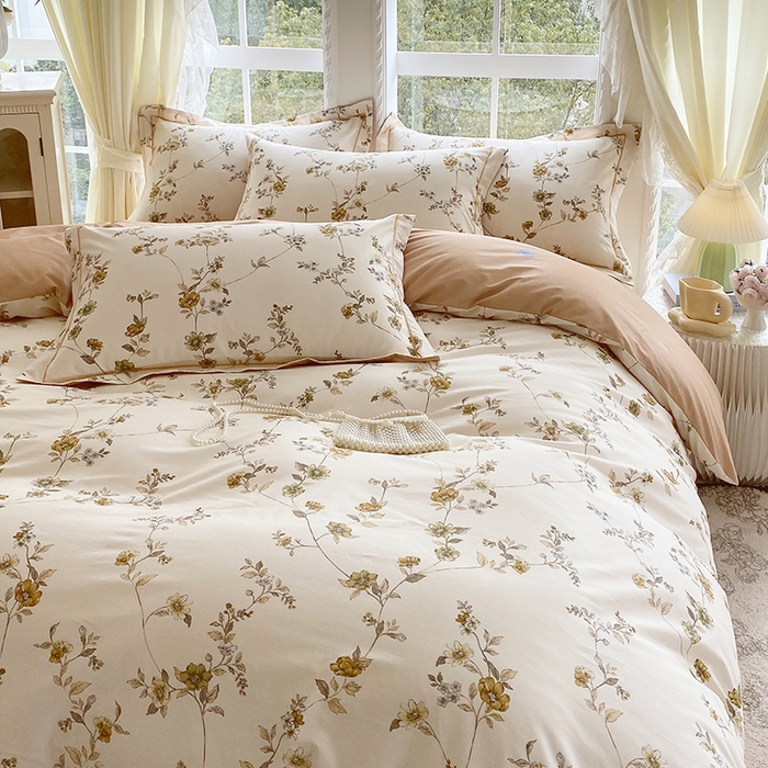 91家纺网 家纺一手货源 找家纺 星期三家纺 2026春夏新款铂金全棉纯棉13372印花四件套 月影-黄